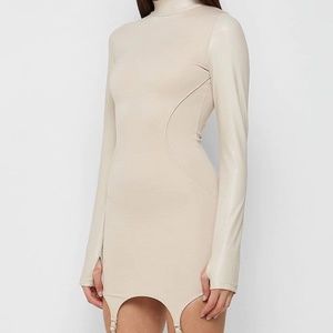 MANIERE DE VOIR Vegan Leather Suspender Bodycon Dress- New with Tags